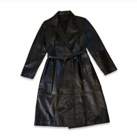 NEW Vintage 90's Express 100% Genuine Leather Belted Trench Coat Size Medium - Picture 5 of 13